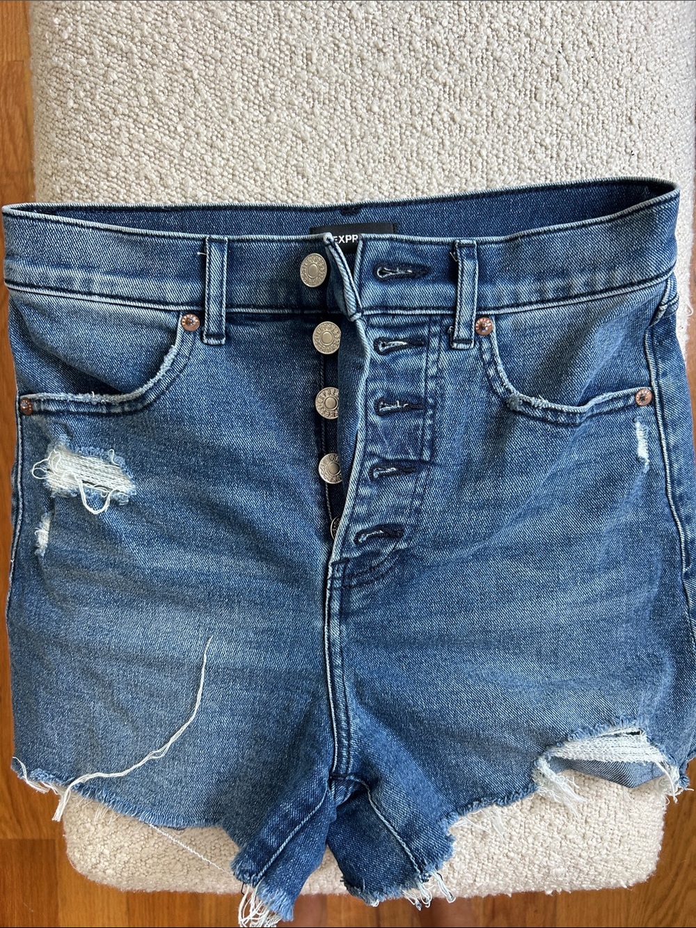 High-Waist Distressed Denim Shorts